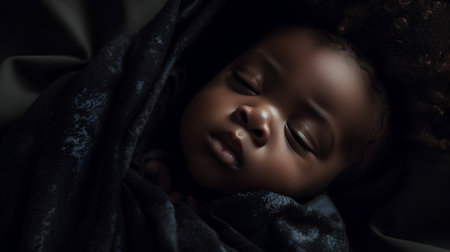 beautiful african american girl sleeping under blanket, closeupの素材
