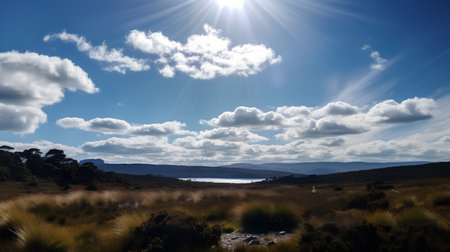 Landscape with blue sky and white clouds. Lake Tekapo, New Zealandの素材