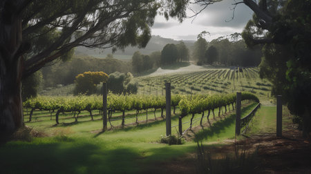 Vineyard in the morning light, New South Wales, Australiaの素材