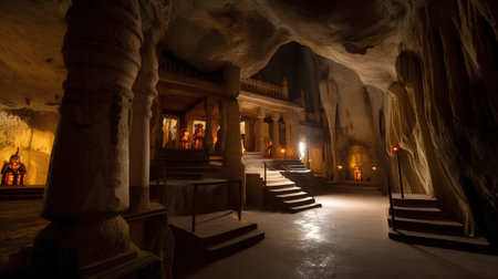 Interior view of the ancient cave in Khajuraho, Indiaの素材