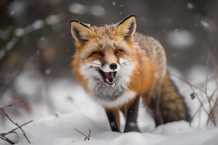 Red fox (Vulpes vulpes) in winter forest.の素材