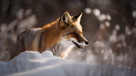 Portrait of a red fox (Vulpes vulpes) in winterの素材