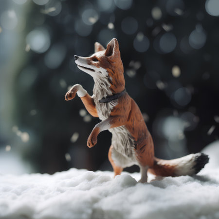 Christmas and New Year greeting card. Cute little fox in the snowの素材