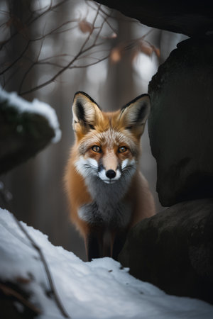 Red fox (Vulpes vulpes) in winter forest.の素材