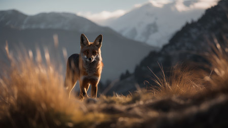 Jackal in the mountains at sunset. Wildlife scene from nature.の素材