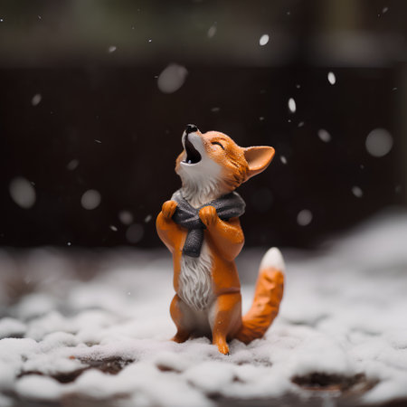Christmas and New Year background with a cute little fox in the snowの素材