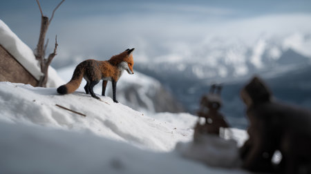 Red fox (Vulpes vulpes) standing on the snowの素材