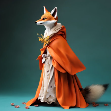 cute fox dressed as a witch with a broom in her handの素材