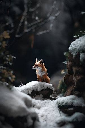 Red fox in the winter forest. Red fox in winter forest.の素材