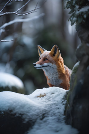 Red fox (Vulpes vulpes) in winter forest.の素材