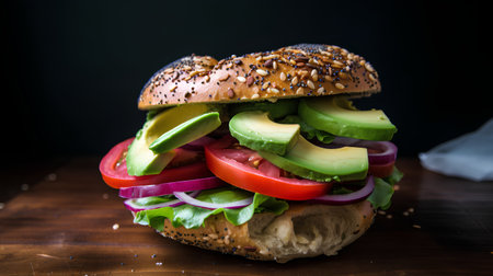 Vegetarian burger with avocado, tomato, onion and cucumberの素材