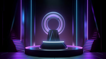 3d render, abstract background, neon light, ultraviolet light, podiumの素材