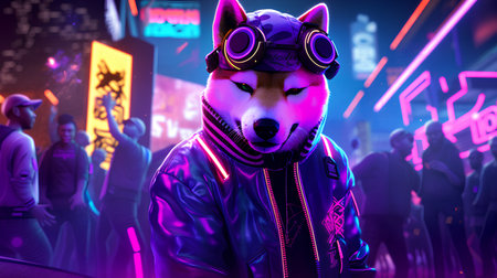 Portrait of a shiba inu in a futuristic costume.の素材
