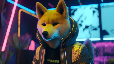 Siberian Husky dog in the night club. Japanese dog.の素材
