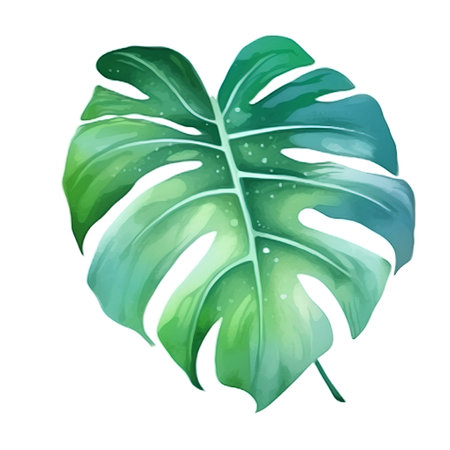 Monstera leaf isolated on white background. Watercolor hand drawn illustrationの素材