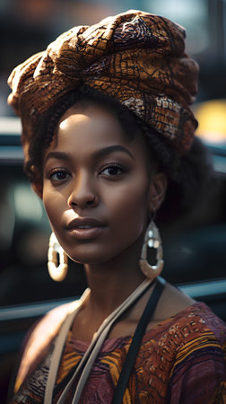 Beautiful african american woman with afro hairstyle and headscarfの素材