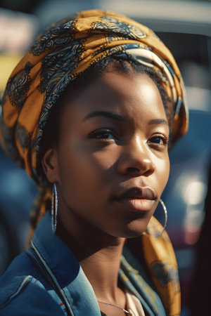 Portrait of a beautiful african woman in a headscarfの素材