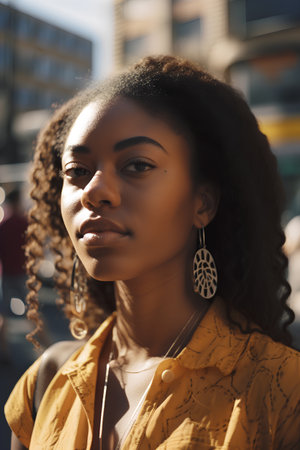 Portrait of a beautiful african american woman in the cityの素材