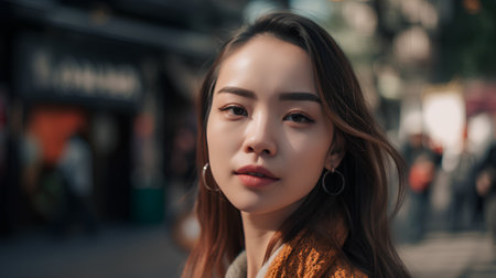 Portrait of a beautiful asian young woman in the city streetの素材