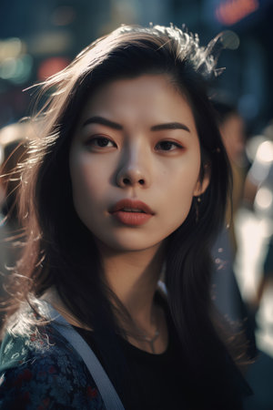 Portrait of a beautiful young asian woman in the city.の素材