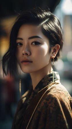 Closeup portrait of beautiful young asian woman model with bright makeup and hairstyle.の素材
