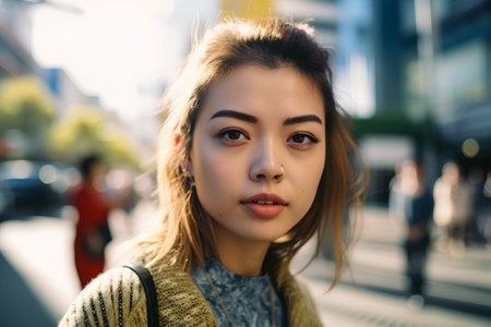 Portrait of a beautiful young woman in the city. Outdoor portraitの素材