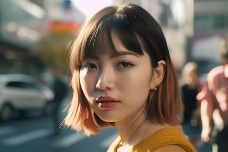 Portrait of a beautiful young asian woman in the city.の素材