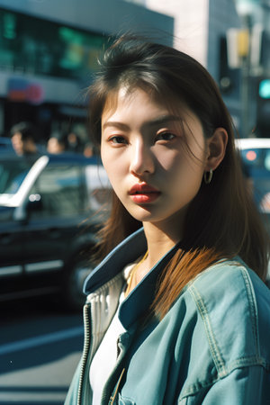 Portrait of a beautiful young asian woman in the city.の素材
