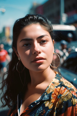 Portrait of a beautiful young woman in the city. Urban scene.の素材