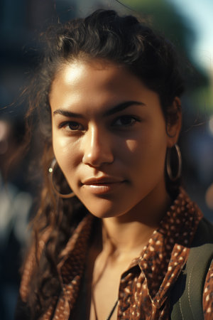 Fashionable woman poses outside Gucci fashion show building for Milan Women's Fashion Week  in Milan.の素材
