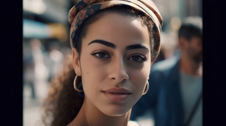 Portrait of a beautiful african american woman on the streetの素材