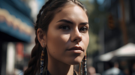 Portrait of a beautiful young woman with braid hair and blue eyesの素材