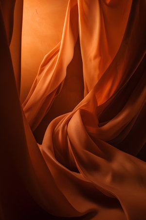 Orange satin background. tissue, textile, cloth, fabric, material, textureの素材