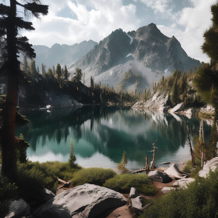 Beautiful lake in the mountains of the Sierra Nevada, California, USAの素材