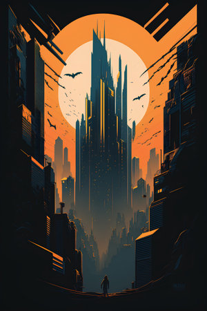 Futuristic city at sunset. Futuristic concept. Vector illustration.の素材