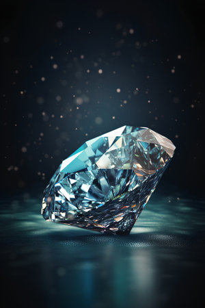 Blue diamond on a dark background. 3d rendering toned imageの素材