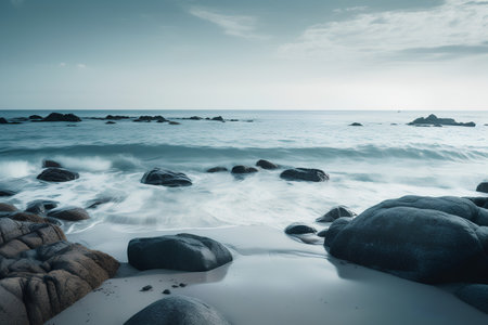 Beautiful seascape with rocks on the beach. Toned.の素材
