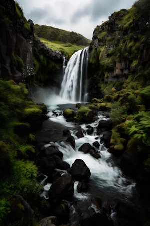 Waterfall in Iceland. Long exposure with motion blur. Toned.の素材
