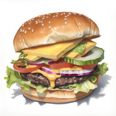 Hamburger on white background. Hand drawn watercolor illustration.の素材