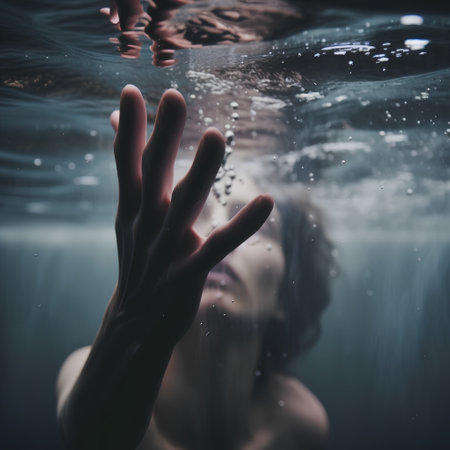 Underwater portrait of a beautiful woman in the water. Underwater photography.の素材