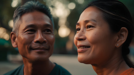 Portrait of Asian senior couple looking at the camera with smile.の素材