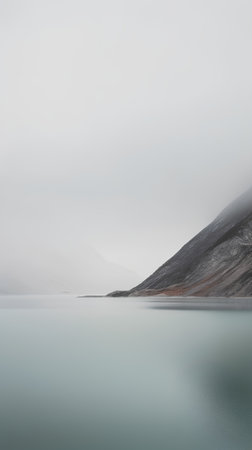 Mountain lake in a foggy day. Long exposure shot.の素材