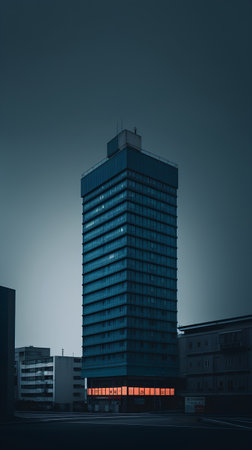 Modern office building in the city at night. 3d rendering.の素材
