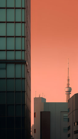 Berlin skyline with TV tower at sunset. 3D Renderingの素材