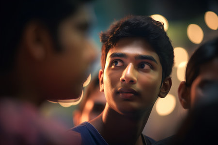 portrait of a young asian man looking at the camera with blurred backgroundの素材