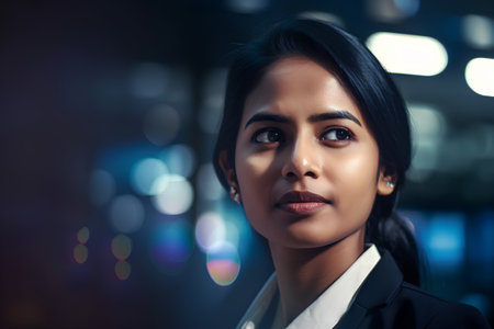 Portrait of a beautiful businesswoman in the city at night.の素材
