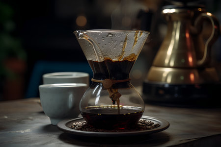 Espresso coffee in a cezve on a dark backgroundの素材