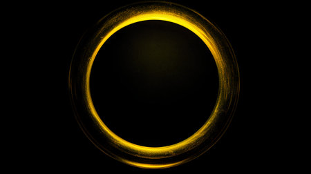 Abstract golden ring on a black background. 3d rendering, 3d illustration.の素材