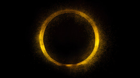 Letter O of the alphabet made of glowing particles on a black backgroundの素材