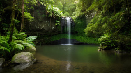 Tropical waterfall in the rainforest, Bali, Indonesiaの素材
